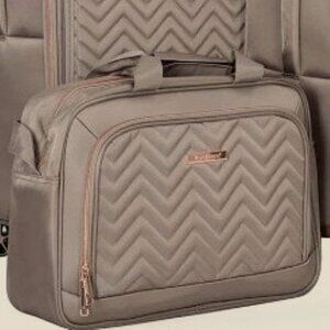 Travel House Luggage Tote Shoulder Bag, Khaki, Rose Gold Trim, 11 x 15.75 inches